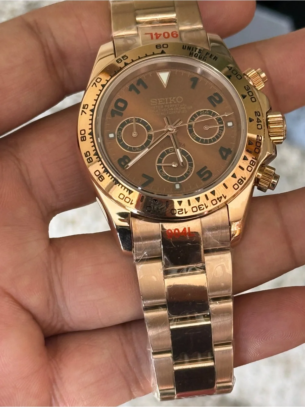 Seiko mod Rose Gold Chronograph with chocolate dial Men's Watch